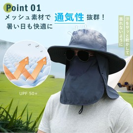 FIGHTAGON Safari Hat, Men's, UV Protection, UPF50+, Wide Brim Hat, Ultra Lightweight, Mesh, Shade Hat, Sun Protection, Sun Protection, Sun Protection, Quick Drying, 3-Way Folding, Fishing, Climbing