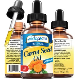 MYVIDAPURE CARROT SEED OIL WILD GROWTH Daucus Carota 100% Pure VIRGIN UNREFINED Undiluted 1 Fl.oz.‐ 30 ml. For Skin, Face, Hair, Lip and Nail Care