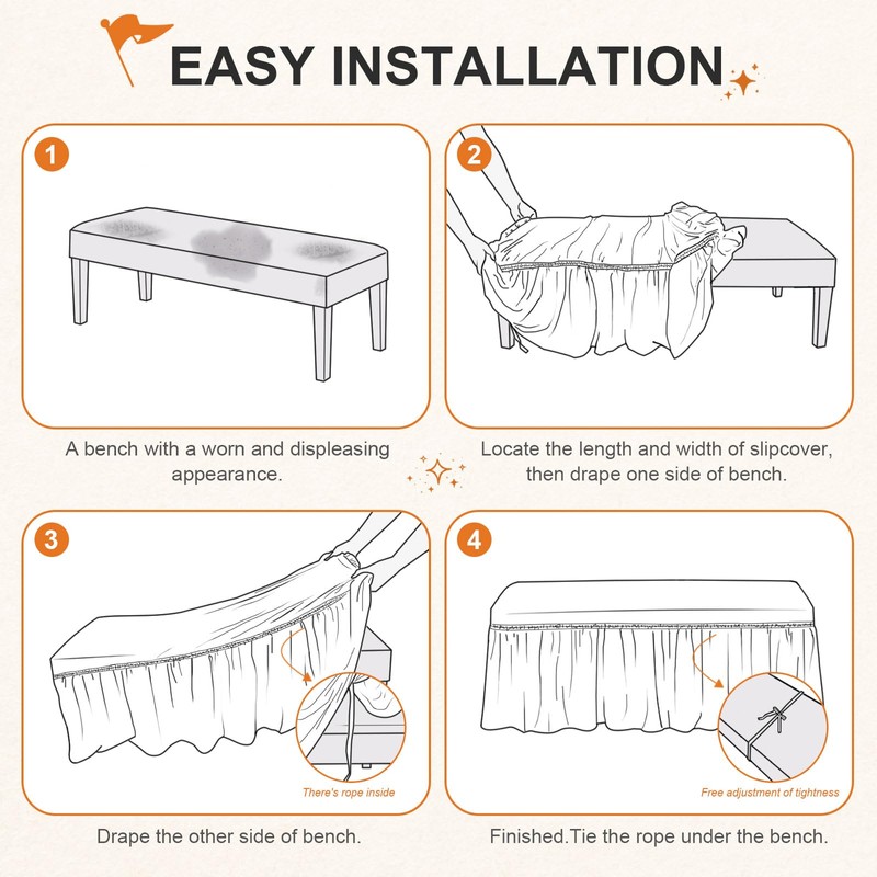 NICEEC Spandex Stretch Dining Bench Cover with Skirt Removable Bench