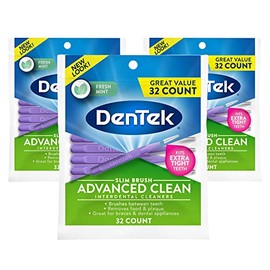 DenTek Slim Brush Interdental Cleaners | Brushes Between Teeth | Extra Tight Teeth | Mint Flavor | 32 Count | Pack of 3
