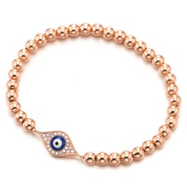 Rose Gold Beads Bracelet for Women Men with Cubic Zirconia Protection Evil Eye(CA)