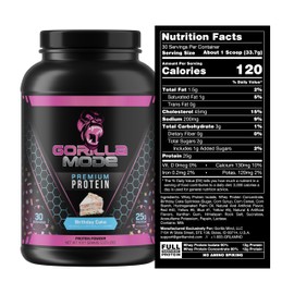 Gorilla Mind Gorilla Mind Premium Whey Protein - Birthday Cake, 25 Grams of Whey Protein Isolate & Concentrate,Recover and Build Muscle (30 Servings)