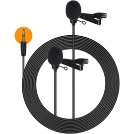 Lavalier Microphone Double Head, Dual Lapel Microphone 6 m Omnidirectional Microphone with Wind Protection, 3.5 mm TRS/TRRS for Smartphone PC Camera DSLR Camcorder D02
