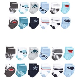 Hudson Baby Baby Grow with Me Cotton Terry Socks, Sea Creatures 24-Pack, 0-6 and 6-12 Months