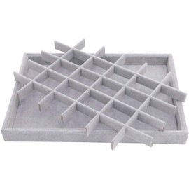 Grey Velvet Stackable 30 Compartments Jewelry Tray Showcase Display Organizer Holder Rectangle Storage Box Case Containers Chest for Women Crystal Stone,Stud Drop Earring,Watch,Bead,Trinket,Diamond
