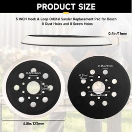 STEBRUAM 5 Inch 8 Hole Replacement Sander Backing Pad with Hook & Loop for Bosch Models GEX125-1A PEX220, ROS10 ROS20 ROS20VS ROS20VSC ROS20VSK Random Orbit Sander Sanding Pad