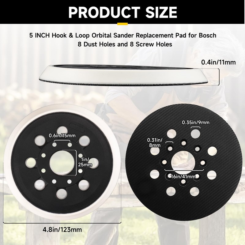STEBRUAM 5 Inch 8 Hole Replacement Sander Backing Pad with