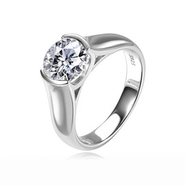 Surcha 2 Carat Solitaire Moissanite Engagement Ring for Women Men, Eternity Statement Promise Travel Rings in Sterling Silver, Fake Wedding Band Diamond-Alternative Jewelry Gifts, Bezel-Set