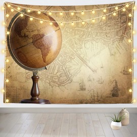 Loccor Old World Map Tapestry Ancient Globe Vintage World Map Geographical Distribution Tapestry History and Geography Educational Wall Decor W80 x H60 Inches