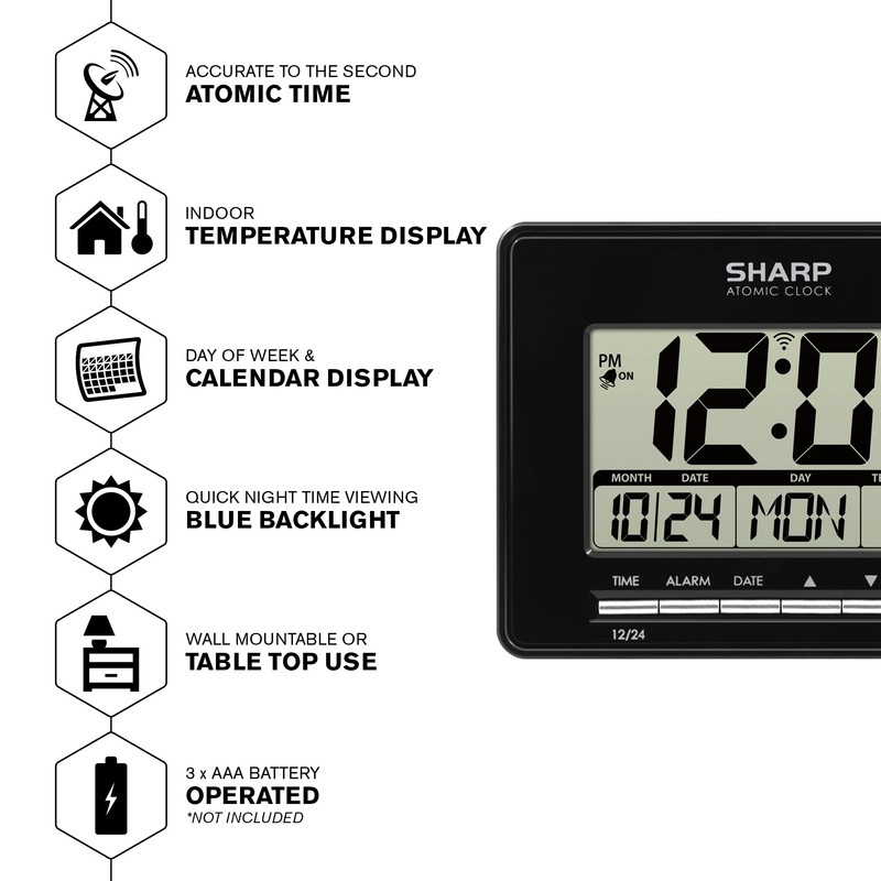 Sharp Atomic Desktop Clock – Auto Set Digital Alarm Clock