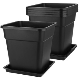 MOUYAT 5 Pack 5 Gallon Large Square Nursery Pots with Saucers, 12 x 12 Inch Black Plastic Plant Nursery Pots Garden Planter for Planting Flowers