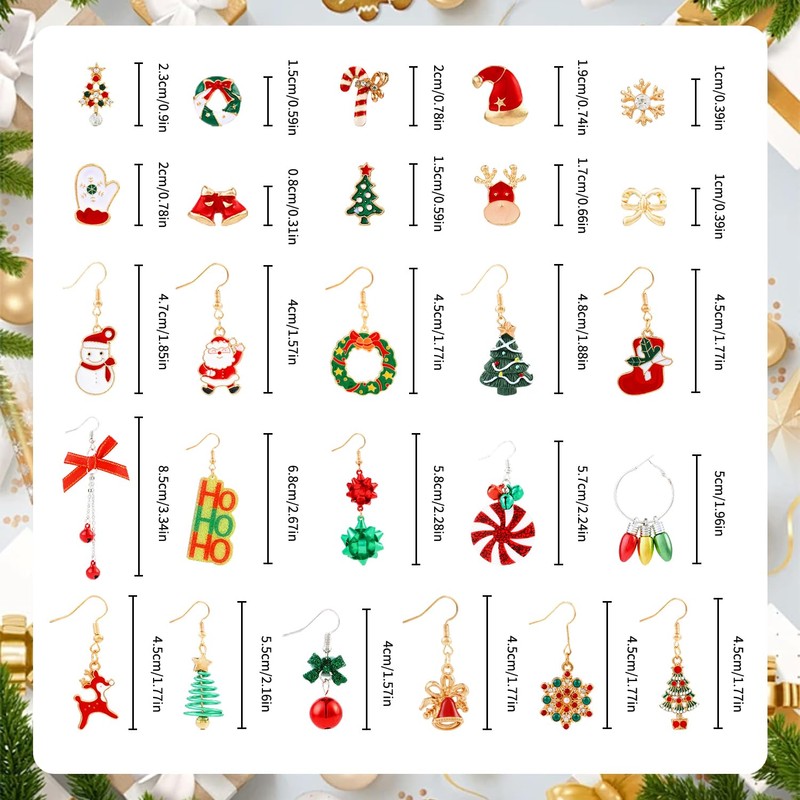 26 Pairs Christmas Earrings for Women Stud Dangle Earrings Jewelry