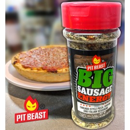 Pit Beast Big Sausage Energy Chicago-Style Pizza Topping and Italian Seasoning - Vegan Veggie Sausage Fennel Seasoning - Pasta, meatball seasoning