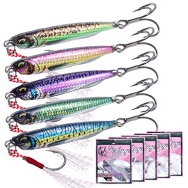 Goture Metal Jig, Lure, Jig, Live Bait Color, Set of 5, Includes Hooks, Shore Jigging, Sea Fishing, Boat Fishing, Bass Fishing, Sea Bass, Flounder, Hairtail, Blue Fish, 1.1 oz (30 g)