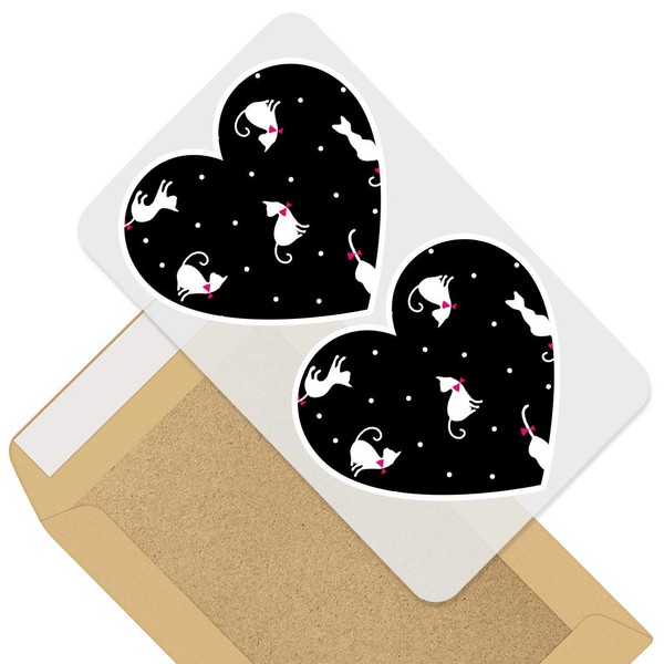 Awesome 2 x Heart Stickers 10 cm - Black Polka