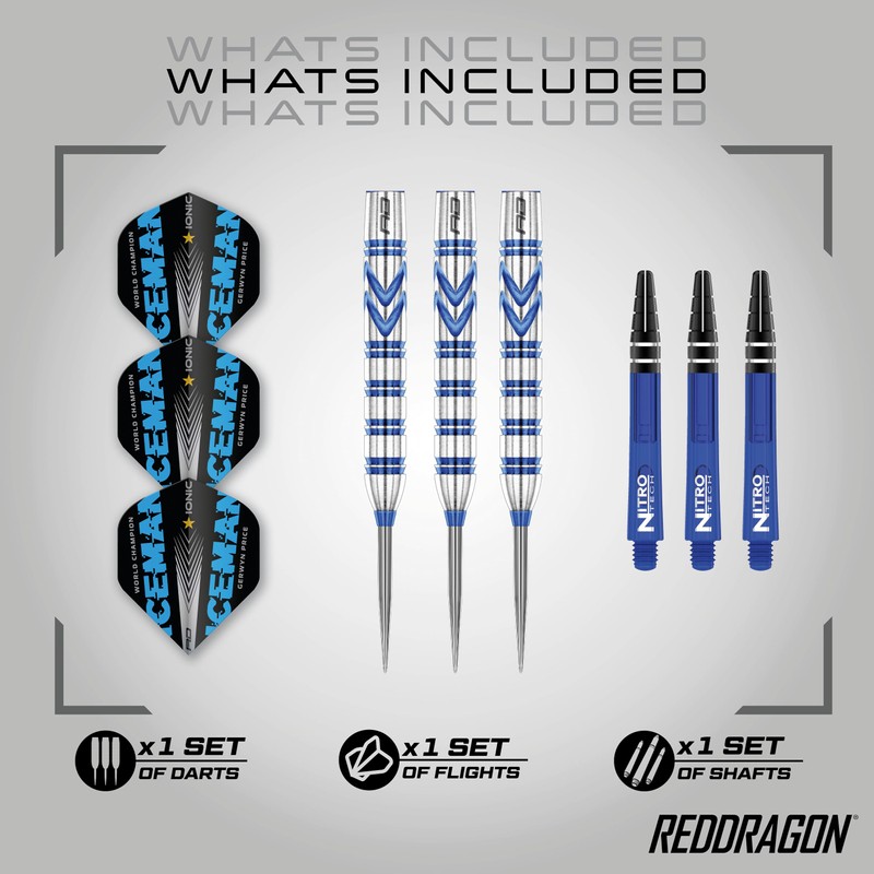 RED DRAGON Gerwyn Price Tungsten Steel Darts Set with Flights