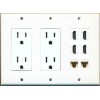 Wallplate City 2 x 15A Duplex Power Outlets 4 HD 2 CAT6 Wall Plate White
