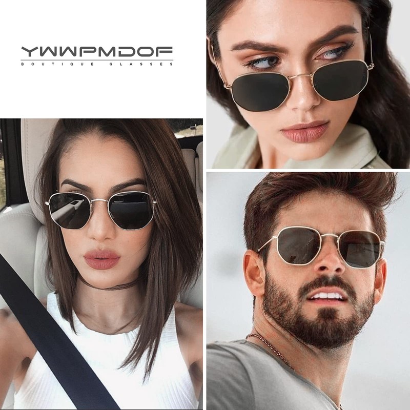 YWWPMDOF Polarized Sunglasses for Womens Men Trendy Square Hexagonal Flat