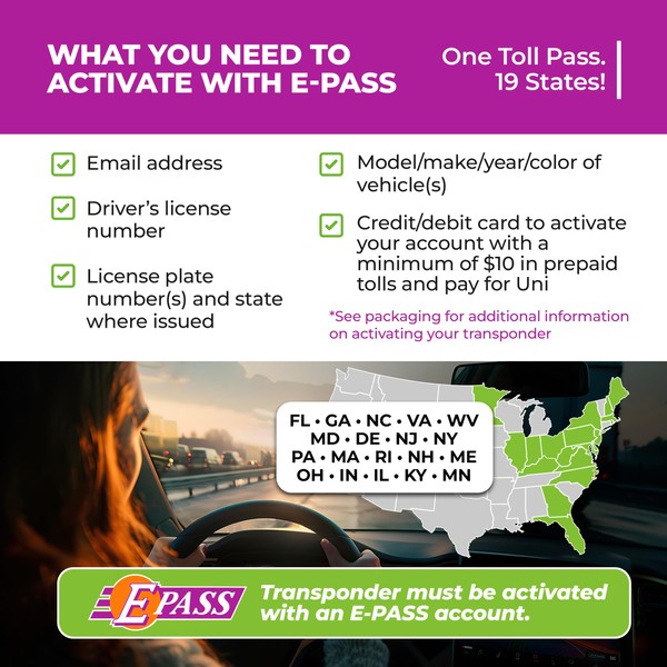 Uni Prepaid Portable Toll Pass by E-PASS – Works in