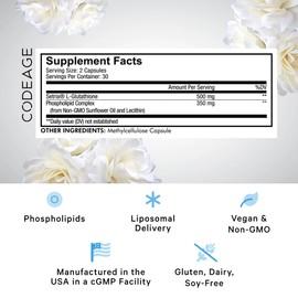 Codeage Codeage Liposomal Glutathione Supplement - Pure Reduced Setria L-Glutathione, Liposomal Delivery, Phospholipid Complex - Encapsulated Glutathione Powder Pills - Vegan, Non-GMO - 2-Pack