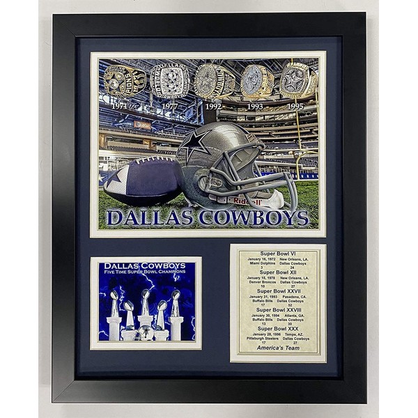 Legends Never Die Dallas Cowboys Super Bowl Championship Rings Collectible | Framed Photo Collage Wall Art Decor - 12"x15" (11573U)