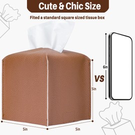 LeCorner Tissue Box Cover, Square PU Leather Tissue Box Holder, Modern Tissue Holder with Bottom Belt, Decorative Facial Paper Organizer for Office, Car, Bathroom, Home Decor (Brown)