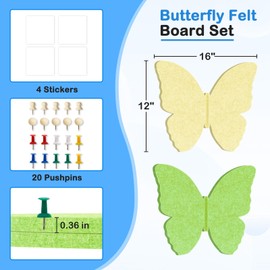 AMUSIGHT 2 Pack Butterfly Cork Board Felt Board for Walls, 16" x 12" Self-Adhesive Bulletin Boards for Home, School, Office, Wall Stickers Murals Decals for Home Decor Art Decorate (Yellow & Green)