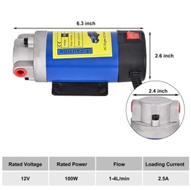 DIYAREA Oil Transfer Pump, Engine Oil Pump, Portable Oil Extractor, Self-priming Oil Extracting Kit for Vehicles Boats RV, 12V 100W