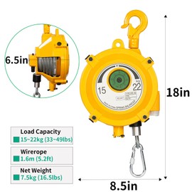 QFhuahang Heavy Duty Spring Balancer 15-22kg (33~49lbs), Tool Hanging Retractor, Retractable Balancer with 1.5m Adjustable Tension Steel Wire Cable, Industrial Tool Hanging Holding Equipment