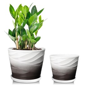 YUFDA Ceramic Plant Pots,6.7 + 5.5 Inch,Ceramic Flower Pots,Planters with Drainage Hole and Saucer,Planters for Indoor Plants(Dark Gray+White)