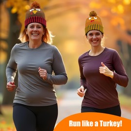 AMSHINE 2 PCS Thanksgiving Day Turkey Pom Pom Beanie Hats, Turkey Trots Gear Party Dress Up Costume, Carnival Cosplay, Thanksgiving Party Favor Gift Supplies & Accessories