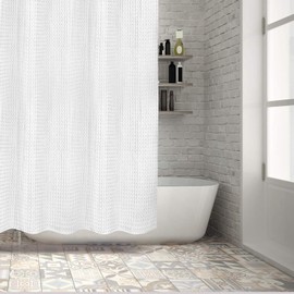 Hermosa Collection White Waffle Shower Curtain Luxury Hotel 100% Pure Thick Heavy Cotton 72 x 72 Inches