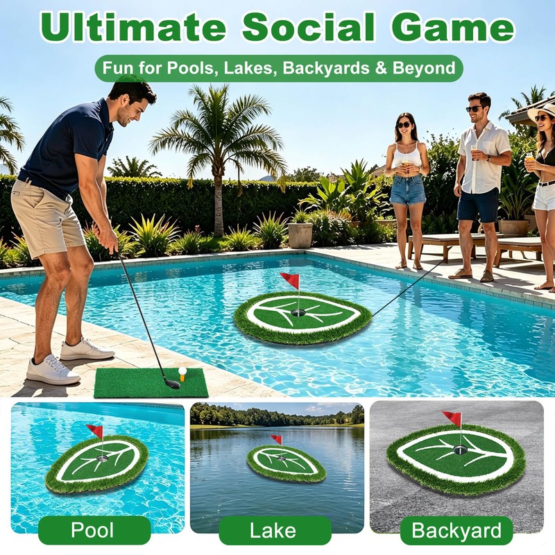Chriiena Floating Golf Green for Pool, No Drifting Golf Chipping