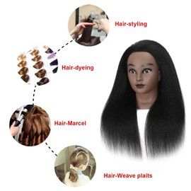 100% Real Hair mannequin head human hairBraiding Training Model Head Doll Training Head Practice Girls Modeling Braids Hairdresser Practice Dyeing Curly Hair Bun Display with Clip Stand (16Inches)