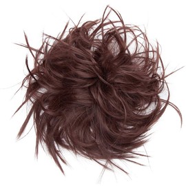 Tousled Updo Messy Bun Hair Piece Scrunchies Hair Synthetic Wavy Bun Extensions Fluffy Updo Scrunchy Chignon with Elastic Rubber Band Wrap on Donut Ponytail Hairpieces Dark Auburn
