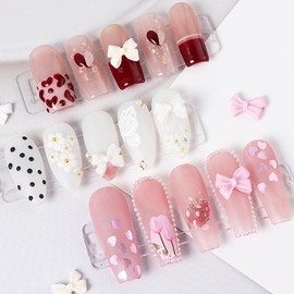 30Pcs Bow Nail Charms Set, 6 Colors Nail Bows Charm Black White Pink Blue Purple Beige Bowknot 3D Cute Nail Charms for Acrylic Nail Supplies Design