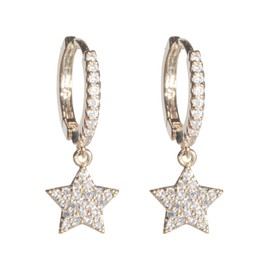 Aretes | Aretes Arracadas de estrellas con Zirconia Blanca en Chapa de Oro | Joyeria para mujer | Regalos para mujer | Aretes Mujer | Aretes de oro (Chapa de oro de 18k) | Aleah Jewelry