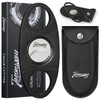 Tesonway Cigar Cutter with Leather Case, Stainless Steel Double Cut
