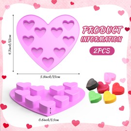 Baderke 2 Pcs Heart Shaped Silicone Molds for Baking, 10 Cavities Valentines Silicone Molds, Heart Molds for Valentine's Day Chocolate Candy Ice(Purple)
