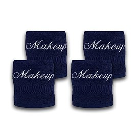 Liberty21 Makeup Embroidered Towel Set for face. 100% Soft Cotton. Facial Makeup Remover Washcloths. Reusable Face Towel Set of Four. (Blue & White Embroidery)