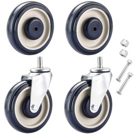 MYFULLY 5" Shopping Cart Caster Wheel Replacement Wheels Kit, Polyurethane Stepped and Full Tread Face Caster Wheels with Hardware, TPU Silent Supermarket Wheels for Supermarket, 4 Pack (Blue)