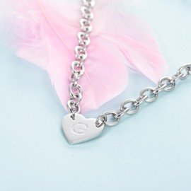 KunBead Letter G Initial Heart Tag Necklace 16 inch Punk Chunky Cuban Link Chain Choker Alphabet Stainless Steel Pendant Necklace