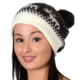 Rjm Accessories Ladies Fairisle Bobble Hat Smokey Grey & Cream GL435