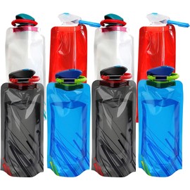 Leikurvo Foldable Water Bottles, Pack of 8, 700 ml Foldable Drinking Bottle, Flexible Foldable Water Bottles, Reusable Water Bottles, Hydration Backpacks for Hiking, Travel, Adventure