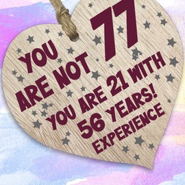 77th Birthday Gift For Women Men Wooden Heart Plaque, Light Wood Sign Keepsake, Happy Birthday Mum, Grandma, Dad, Husband, Wife, Uncle, Mum Gifts From Son, Nan, Grandad Birthday Present