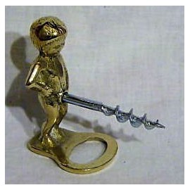 Corkscrew made of brass, child, cork, wine