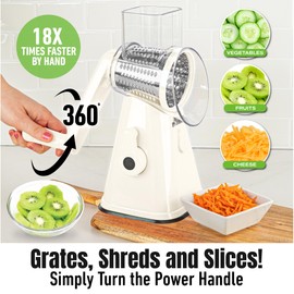 EMSON Rotary Cheese Grater Hand Crank, Stainless Steel Rotary Graters for Kitchen with 3 Blades, Vegetable Slicer, Cheese Shredder with Suction Cup Base, Dishwasher Safe
