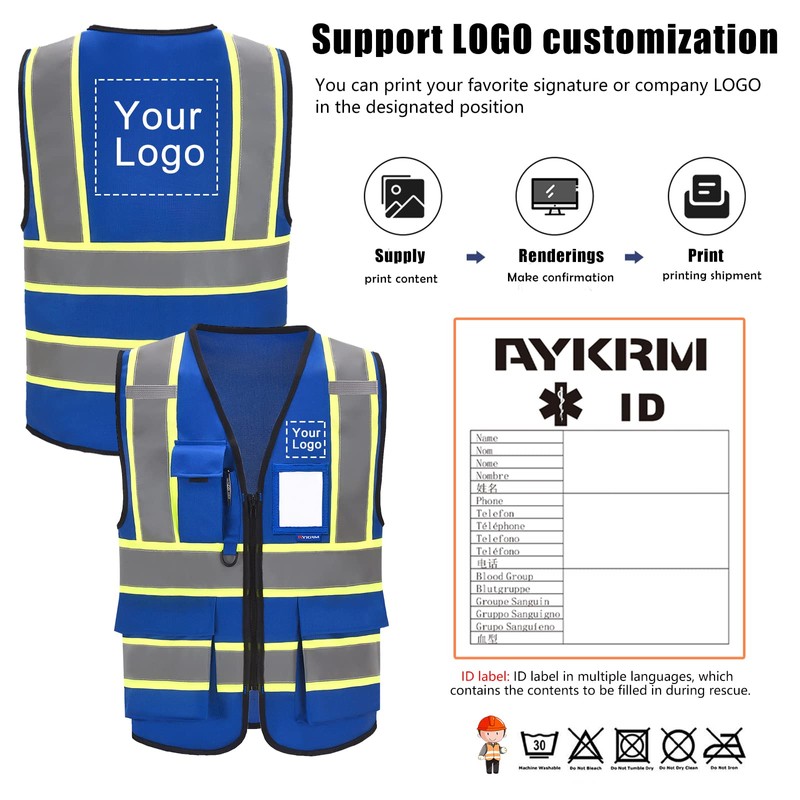 AYKRM 11 colors available blue construction vest