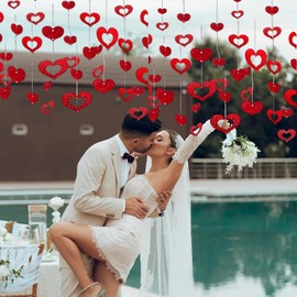 Anniversary Decorations, Proposal Decorations, Anniversary Decorations for Room-HSC 60 PCS Glitter Red Heart Swirls Valentine's Day Engagement Just Married Bridal Shower Wedding Garland