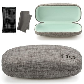 Vemiss Hard Shell Eyeglasses Case Linen Fabrics Large Sunglasses Case Concise (Large, Gray+Pu Black)